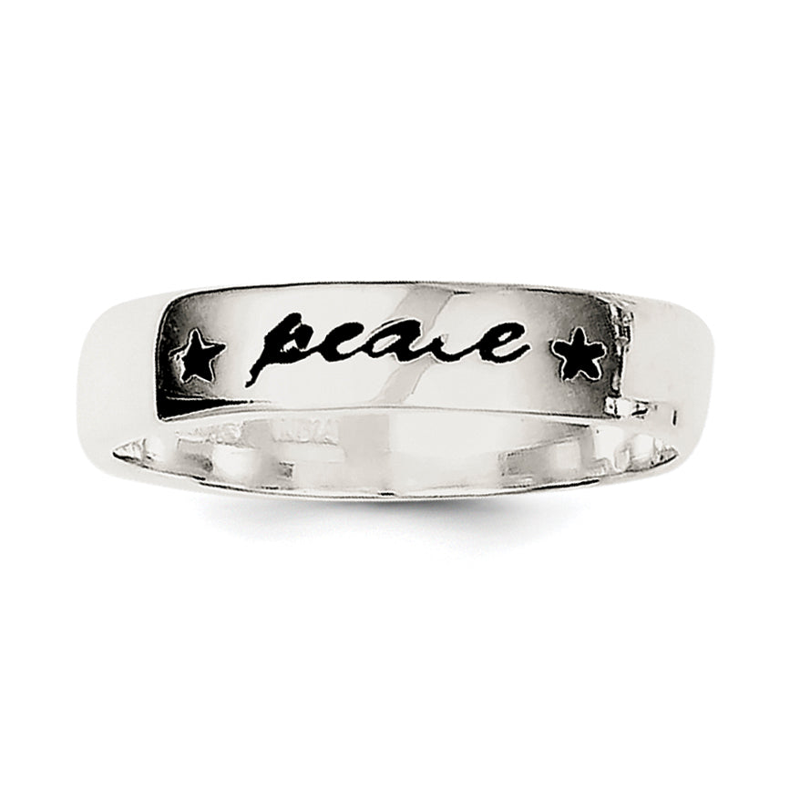 Sterling Silver Antiqued & Polished Peace Ring