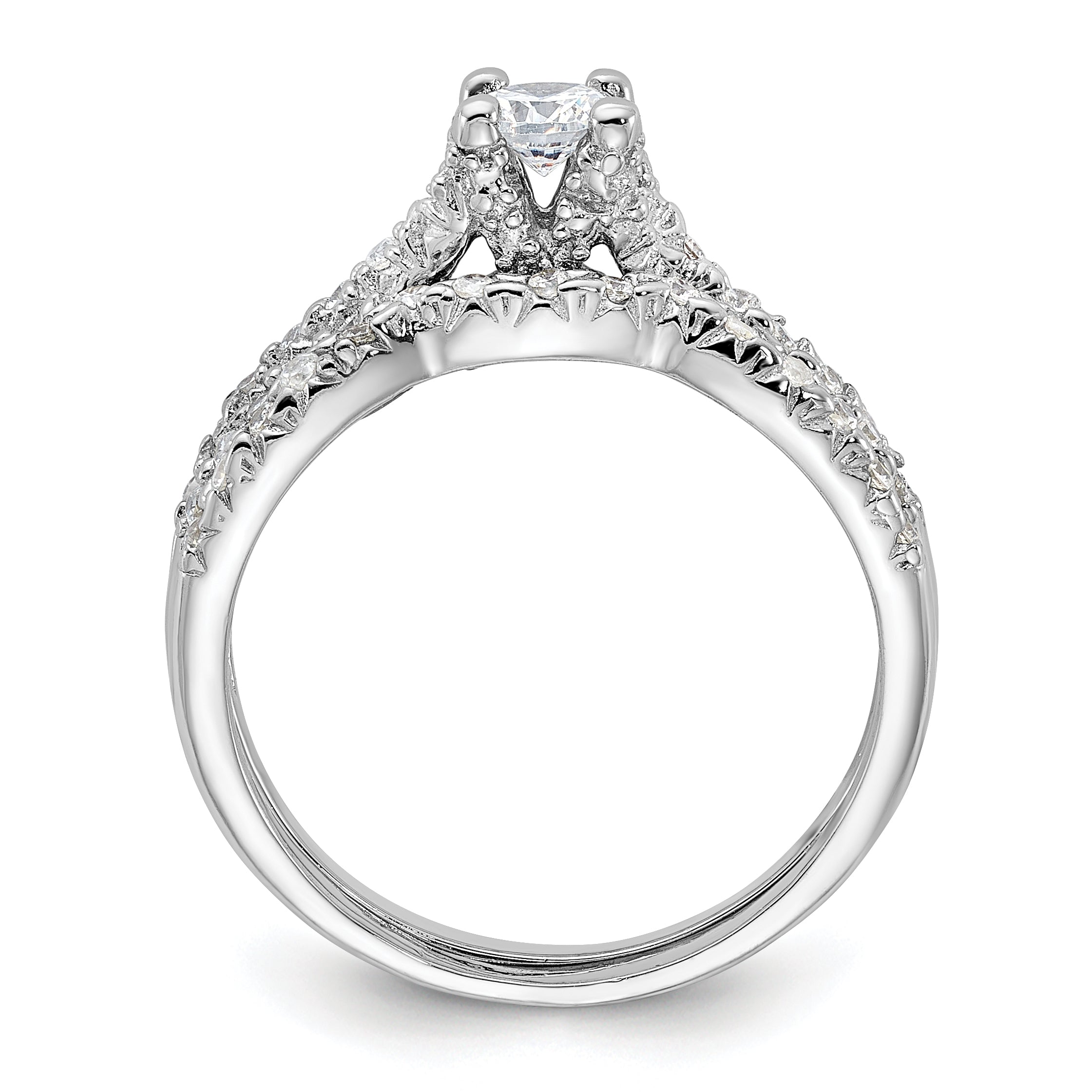 Sterling Silver Rhodium-plated 2-Piece CZ Wedding Set Ring