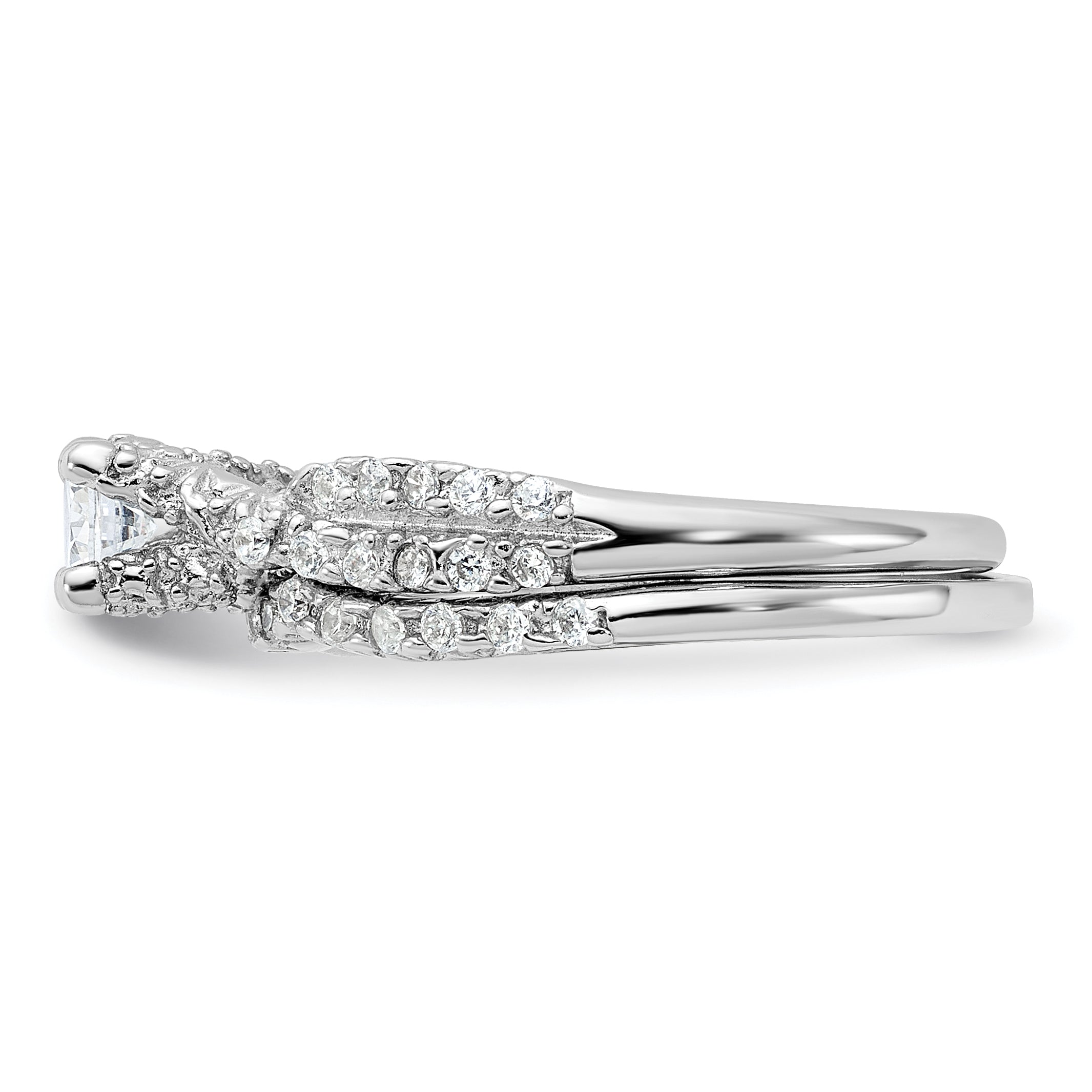 Sterling Silver Rhodium-plated 2-Piece CZ Wedding Set Ring