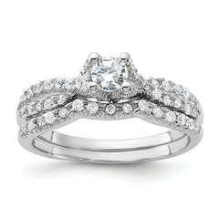 Sterling Silver Rhodium-plated 2-Piece CZ Wedding Set Ring