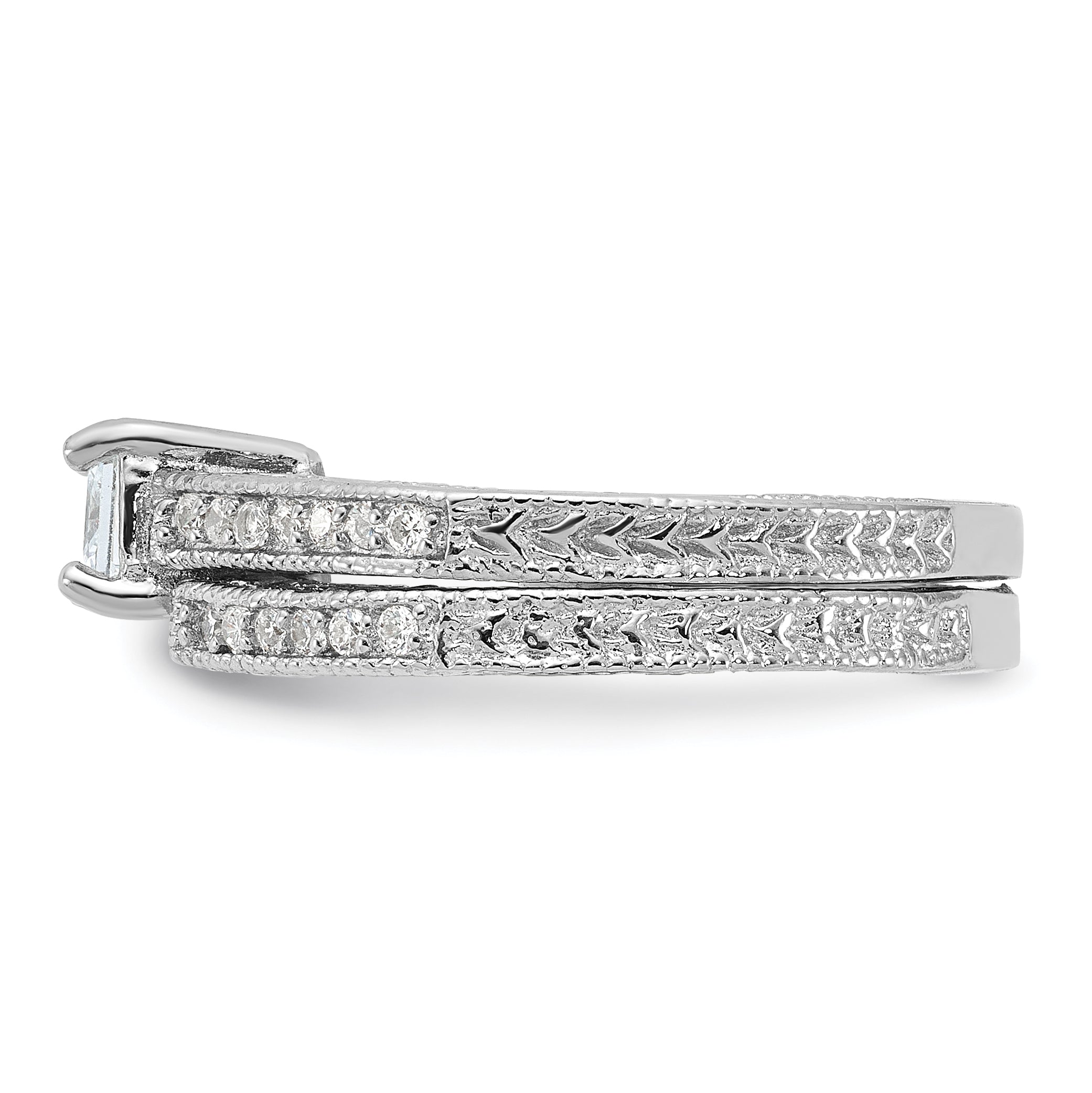 Sterling Silver Rhodium-plated 2-Piece CZ Wedding Set Ring