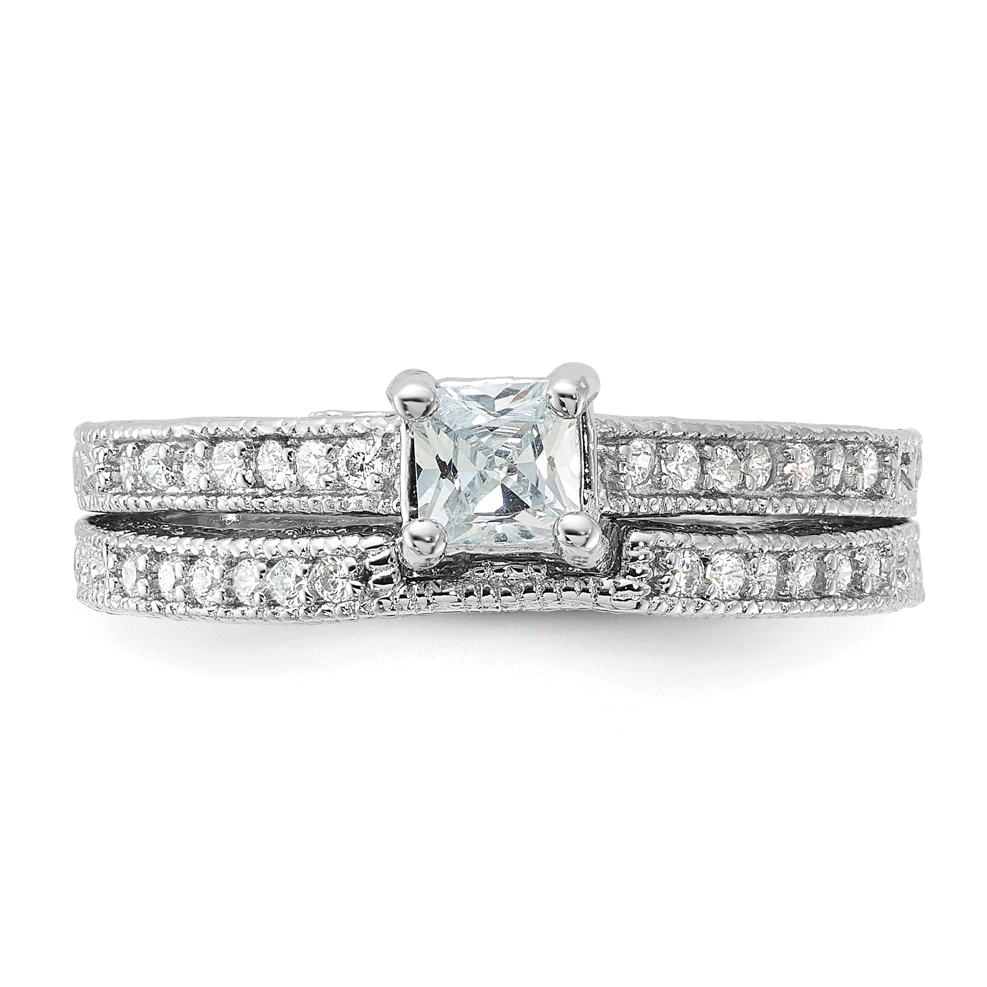 Sterling Silver Rhodium-plated 2-Piece CZ Wedding Set Ring