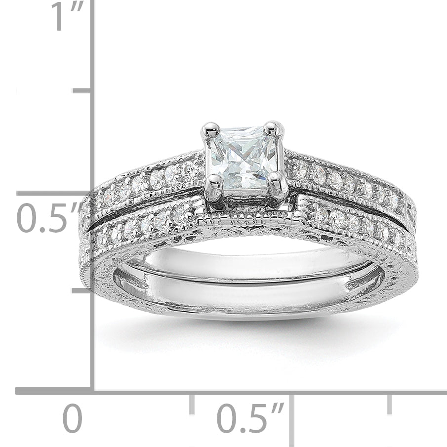 Sterling Silver Rhodium-plated 2-Piece CZ Wedding Set Ring