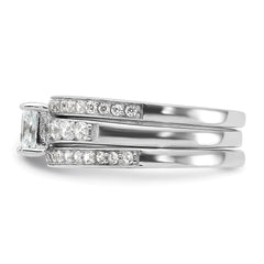 Sterling Silver Rhodium-plated CZ 3 Piece Wedding Set Ring