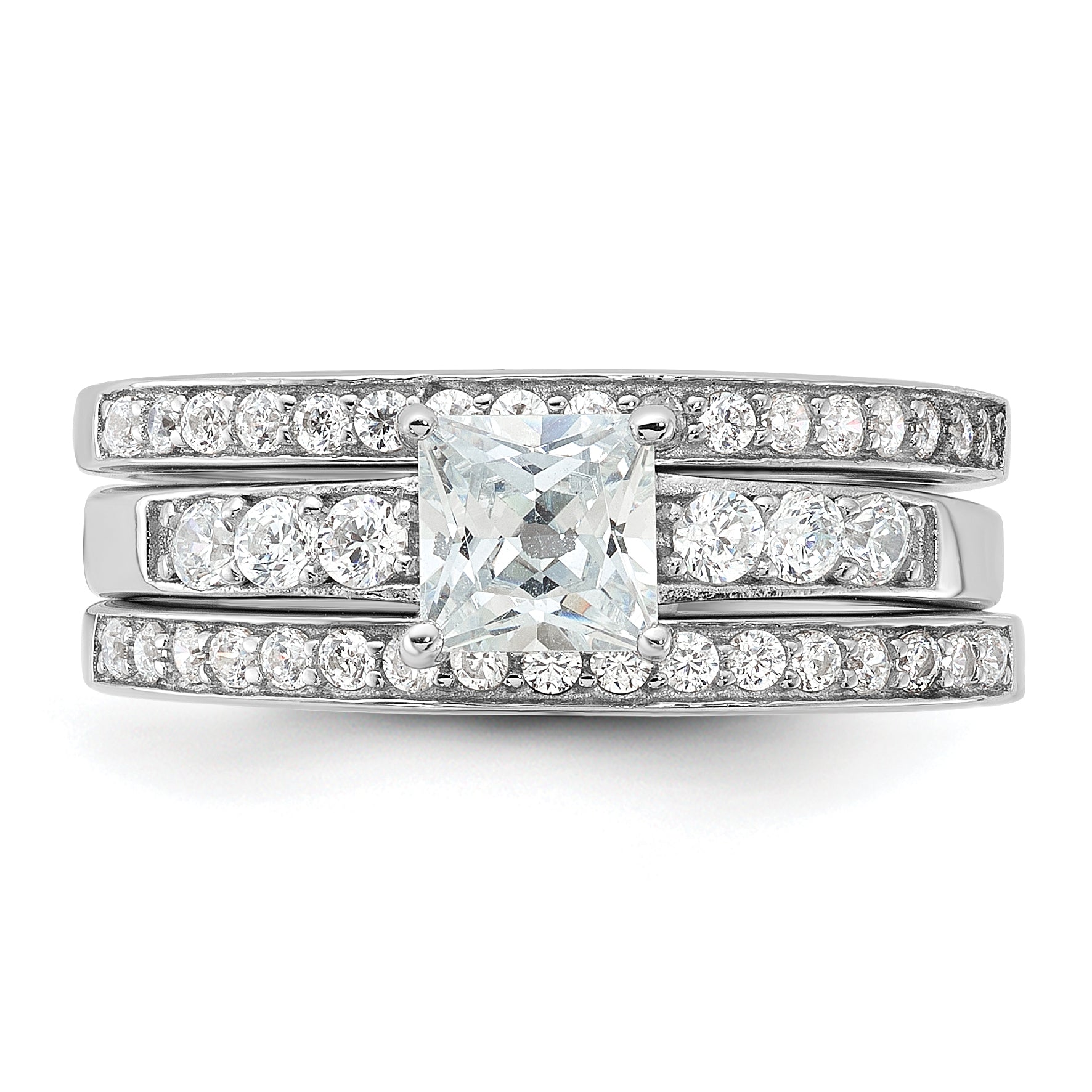 Sterling Silver Rhodium-plated CZ 3 Piece Wedding Set Ring