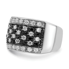 Sterling Silver Rhodium Black & White CZ Checkerboard Ring