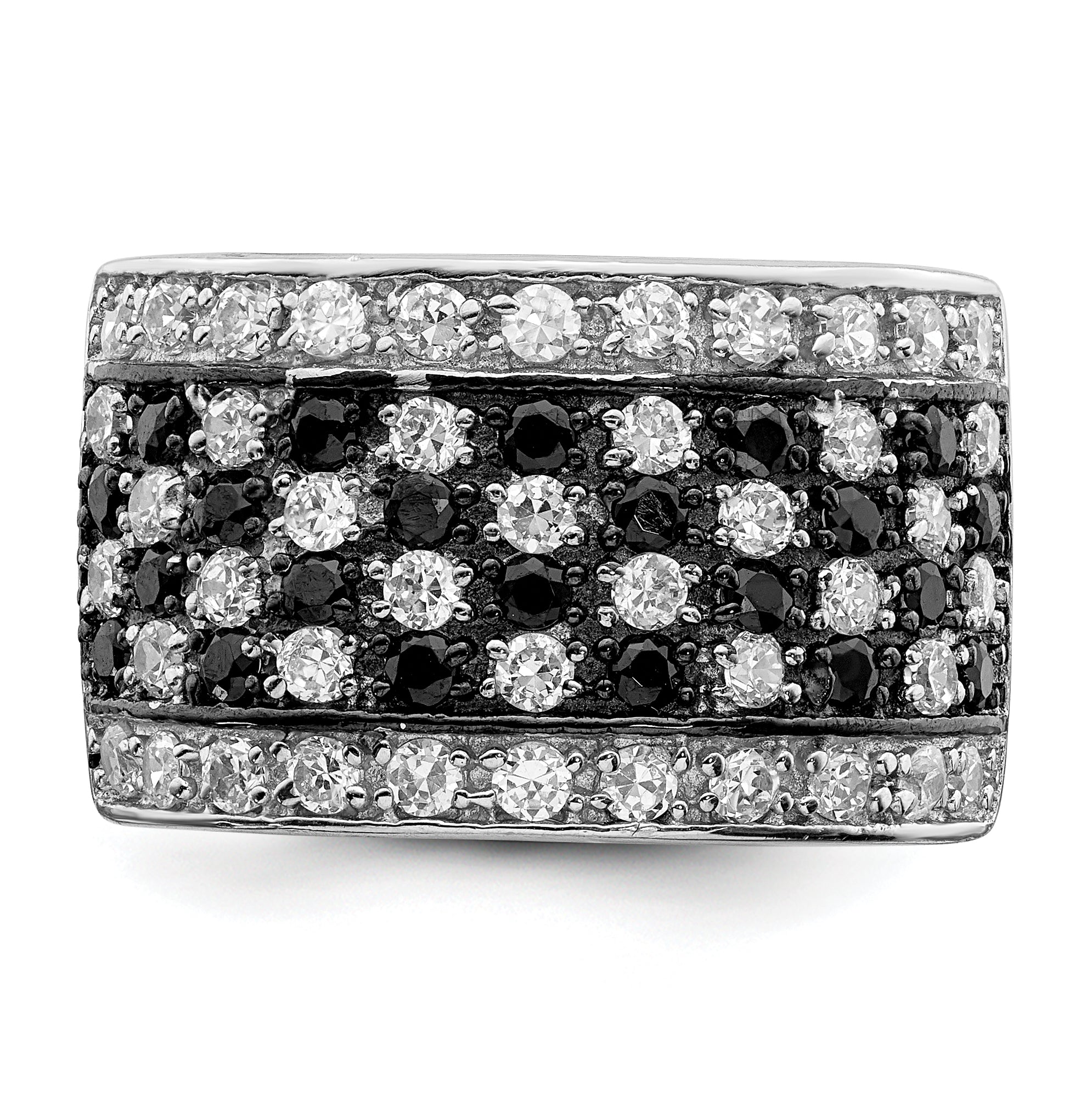 Sterling Silver Rhodium Black & White CZ Checkerboard Ring