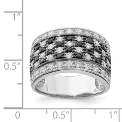 Sterling Silver Rhodium Black & White CZ Checkerboard Ring