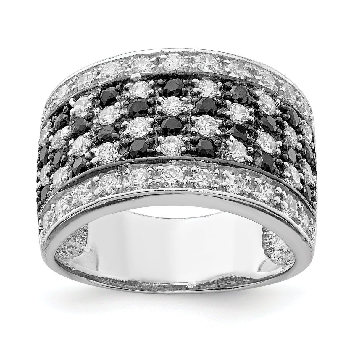 Sterling Silver Rhodium Black & White CZ Checkerboard Ring