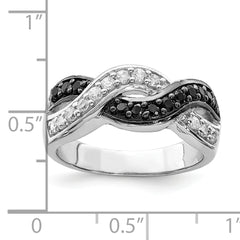 Sterling Silver Rhodium Black and Clear CZ Wavy Ring