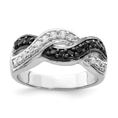 Sterling Silver Rhodium Black and Clear CZ Wavy Ring