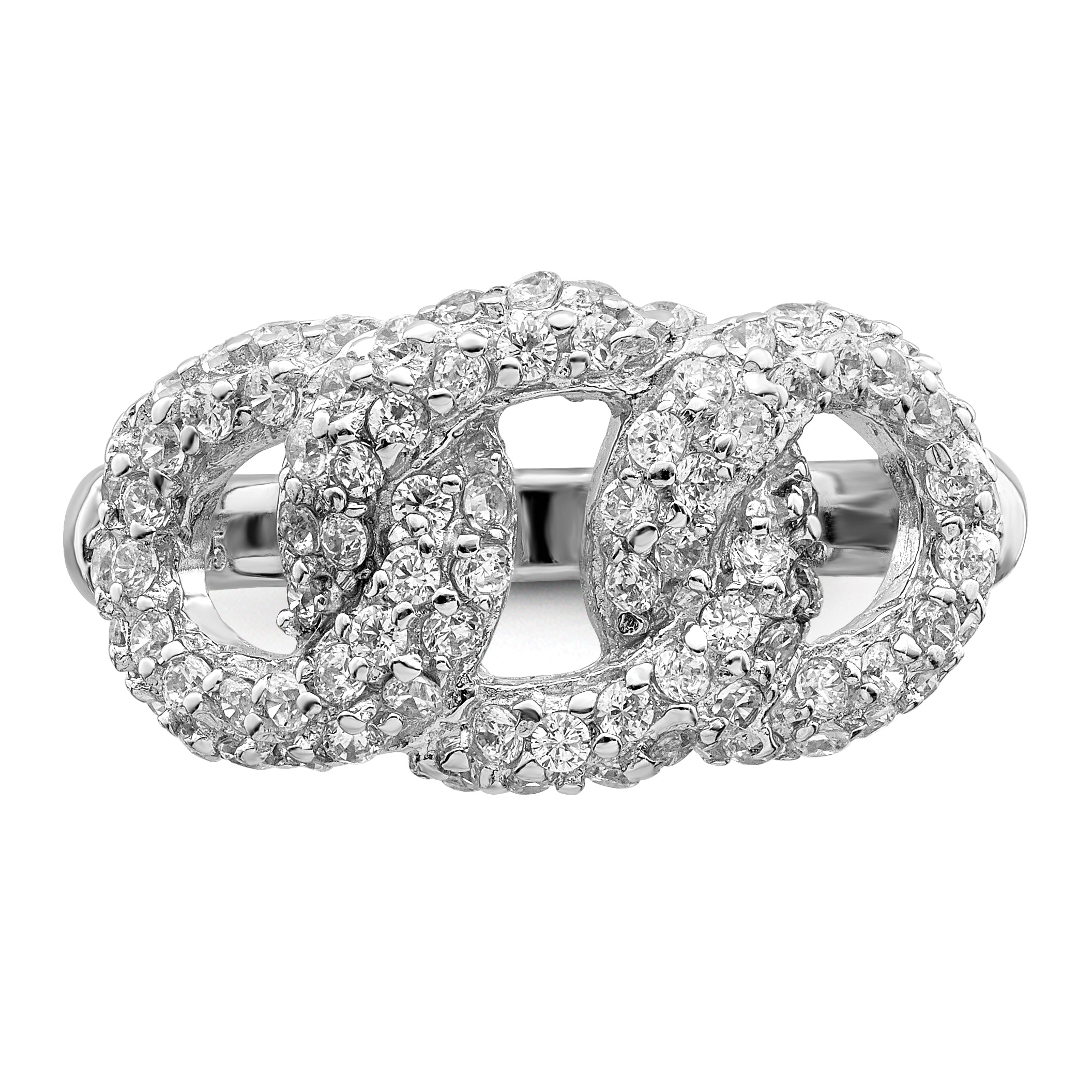 Sterling Silver Polished Three Interlocking CZ Circles Ring