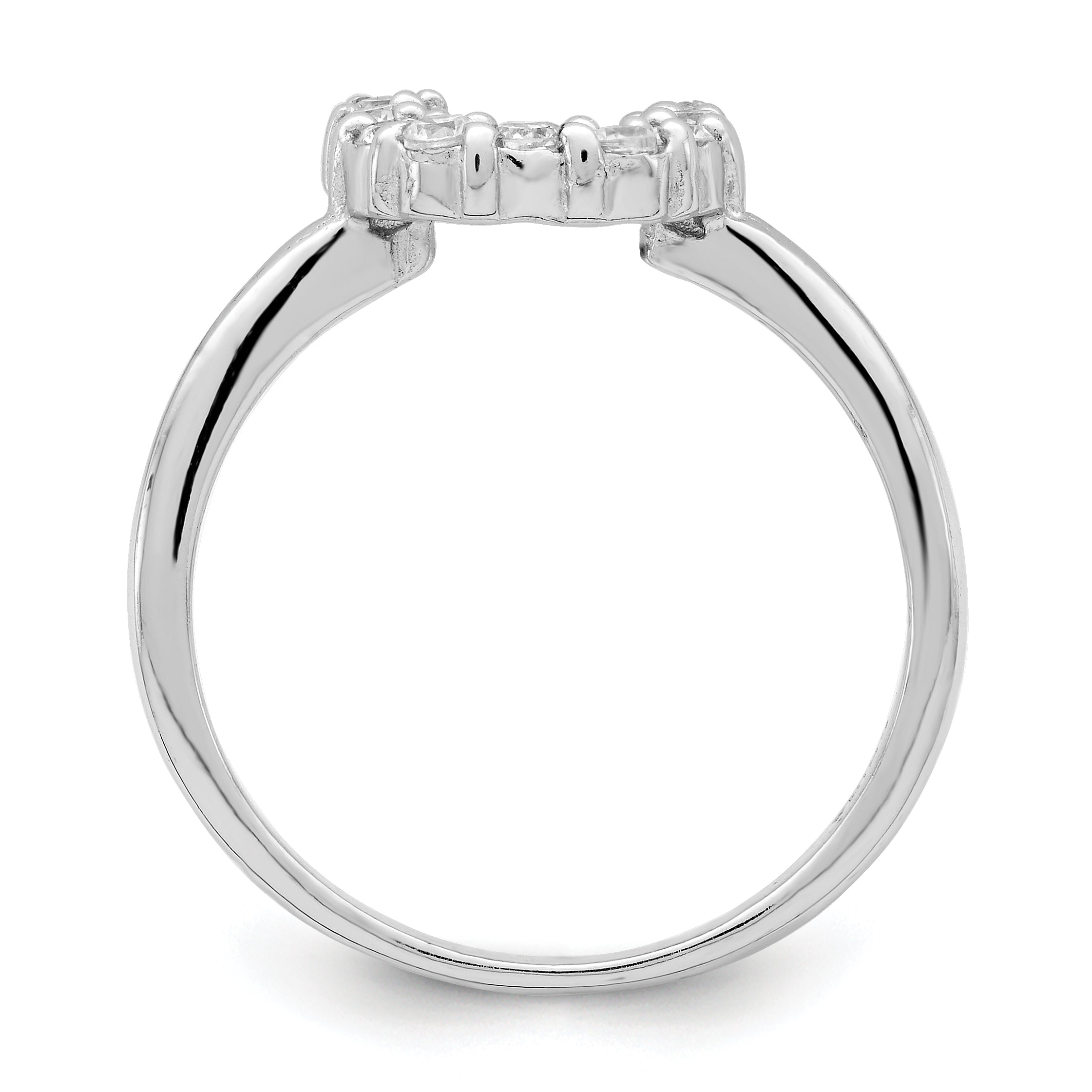 Sterling Silver Rhodium-plated Polished U Shaped Clear CZ Ring