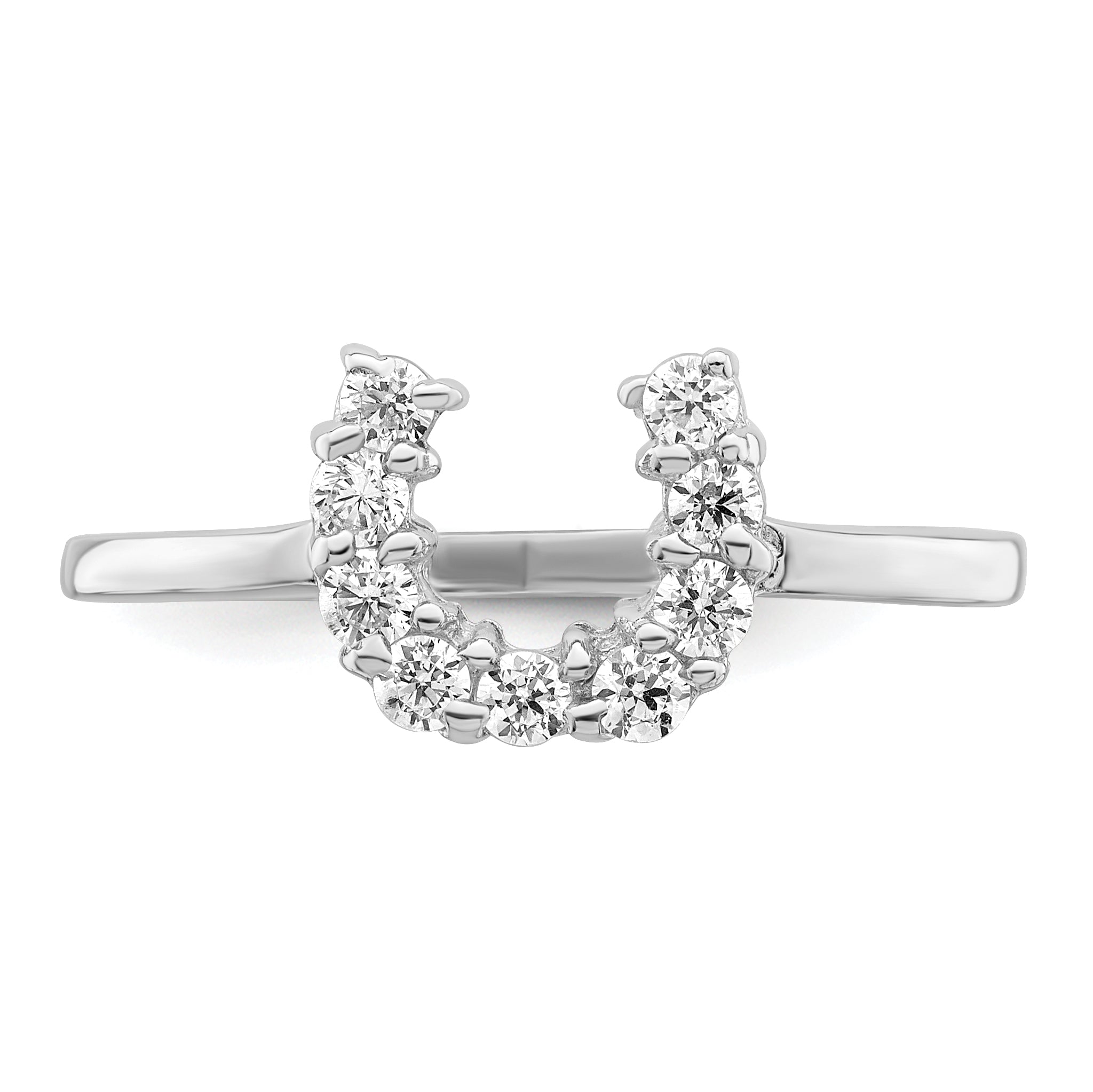 Sterling Silver Rhodium-plated Polished U Shaped Clear CZ Ring