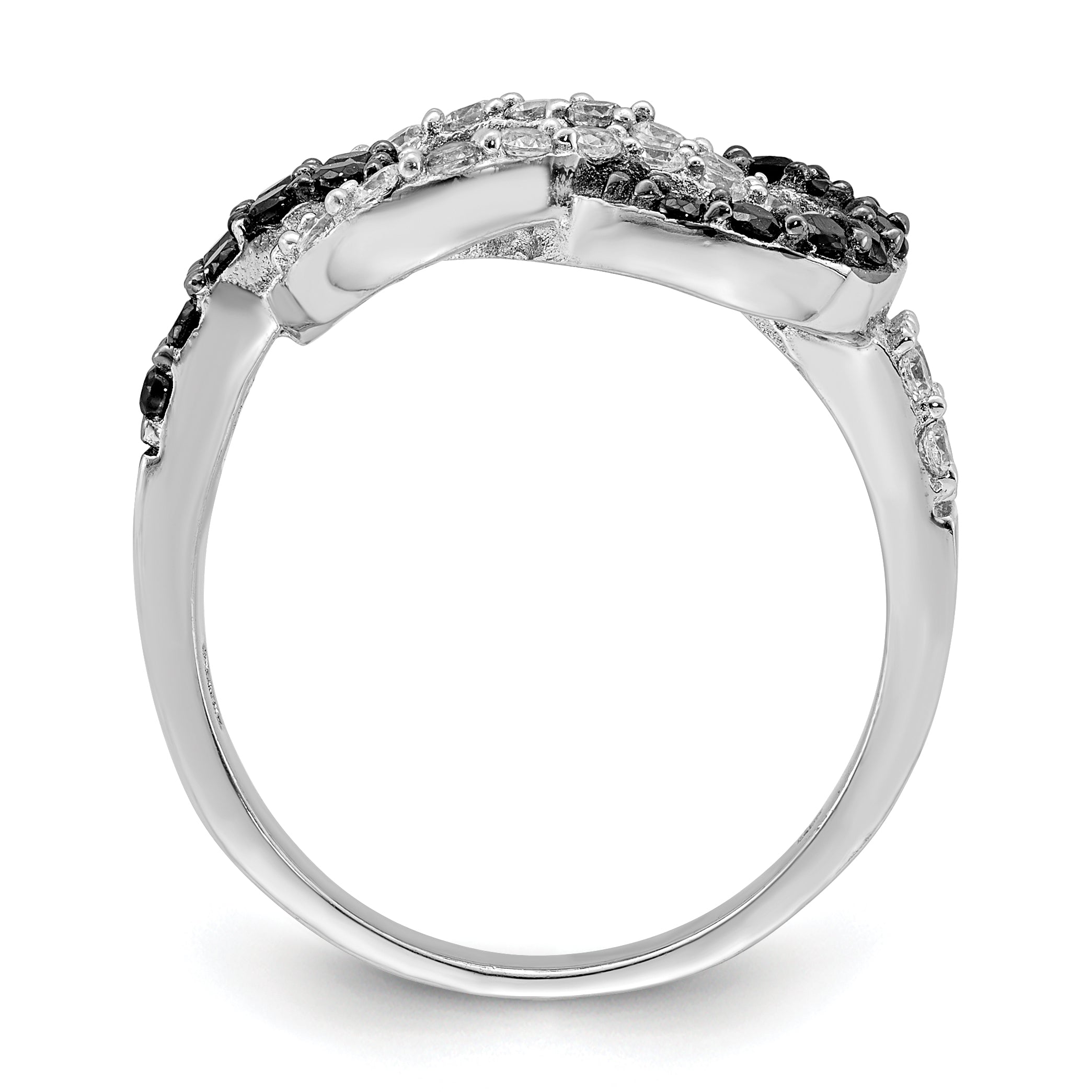 Sterling Silver Rhodium Black and Clear CZ Love Knot Ring