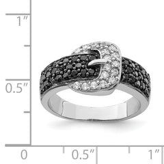 Sterling Silver Rhodium Black and Clear CZ Buckle Ring