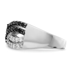 Sterling Silver Rhodium Black and Clear CZ X Ring