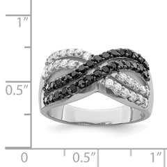 Sterling Silver Rhodium Black and Clear CZ X Ring