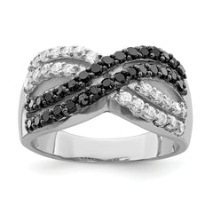 Sterling Silver Rhodium Black and Clear CZ X Ring