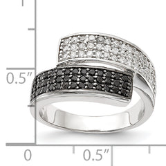 Sterling Silver Rhodium Black and Clear CZ Overlapping Ring