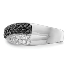 Sterling Silver Rhodium Black & White CZ Crossed Ring