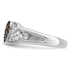 Sterling Silver Rhodium Clear & Champagne CZ Hearts Ring