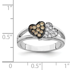 Sterling Silver Rhodium Clear & Champagne CZ Hearts Ring