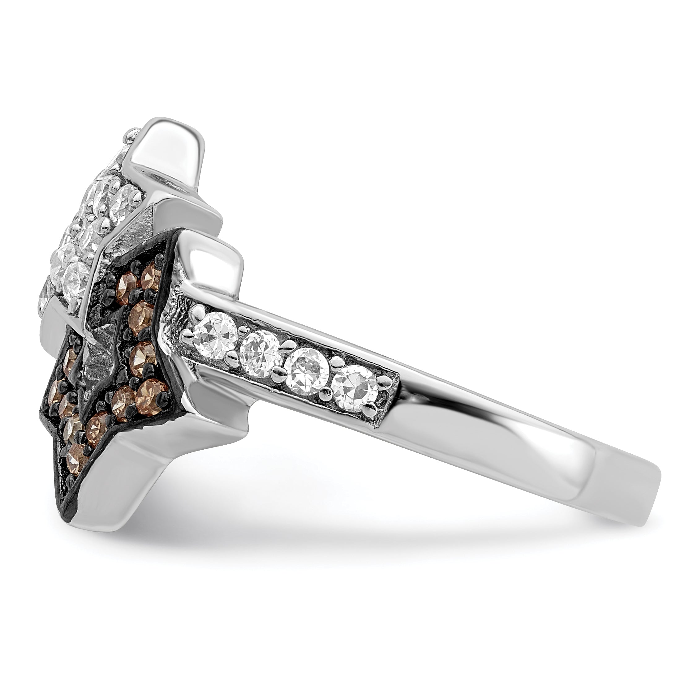 Sterling Silver Rhodium Clear & Champagne CZ Stars Ring