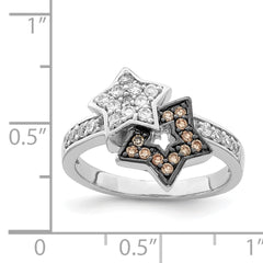 Sterling Silver Rhodium Clear & Champagne CZ Stars Ring