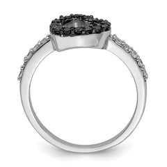 Sterling Silver Rhodium Black & White CZ Heart Ring