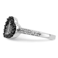 Sterling Silver Rhodium Black & White CZ Heart Ring