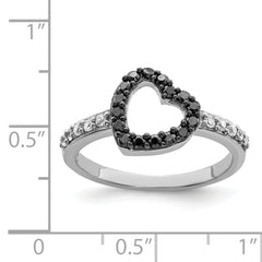 Sterling Silver Rhodium Black & White CZ Heart Ring