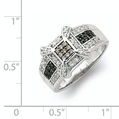 Sterling Silver Rhodium Champ/Black/White CZ Square Ring