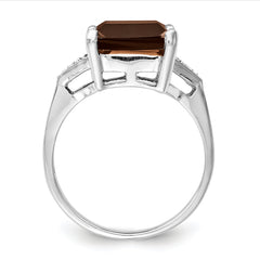 Sterling Silver Rhodium Smoky Quartz & Diamond Ring