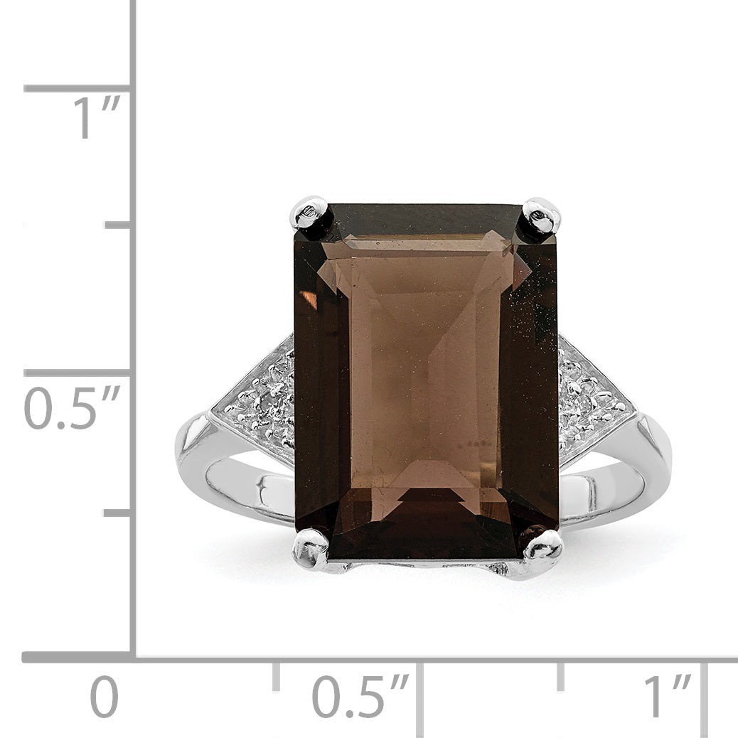 Sterling Silver Rhodium Smoky Quartz & Diamond Ring