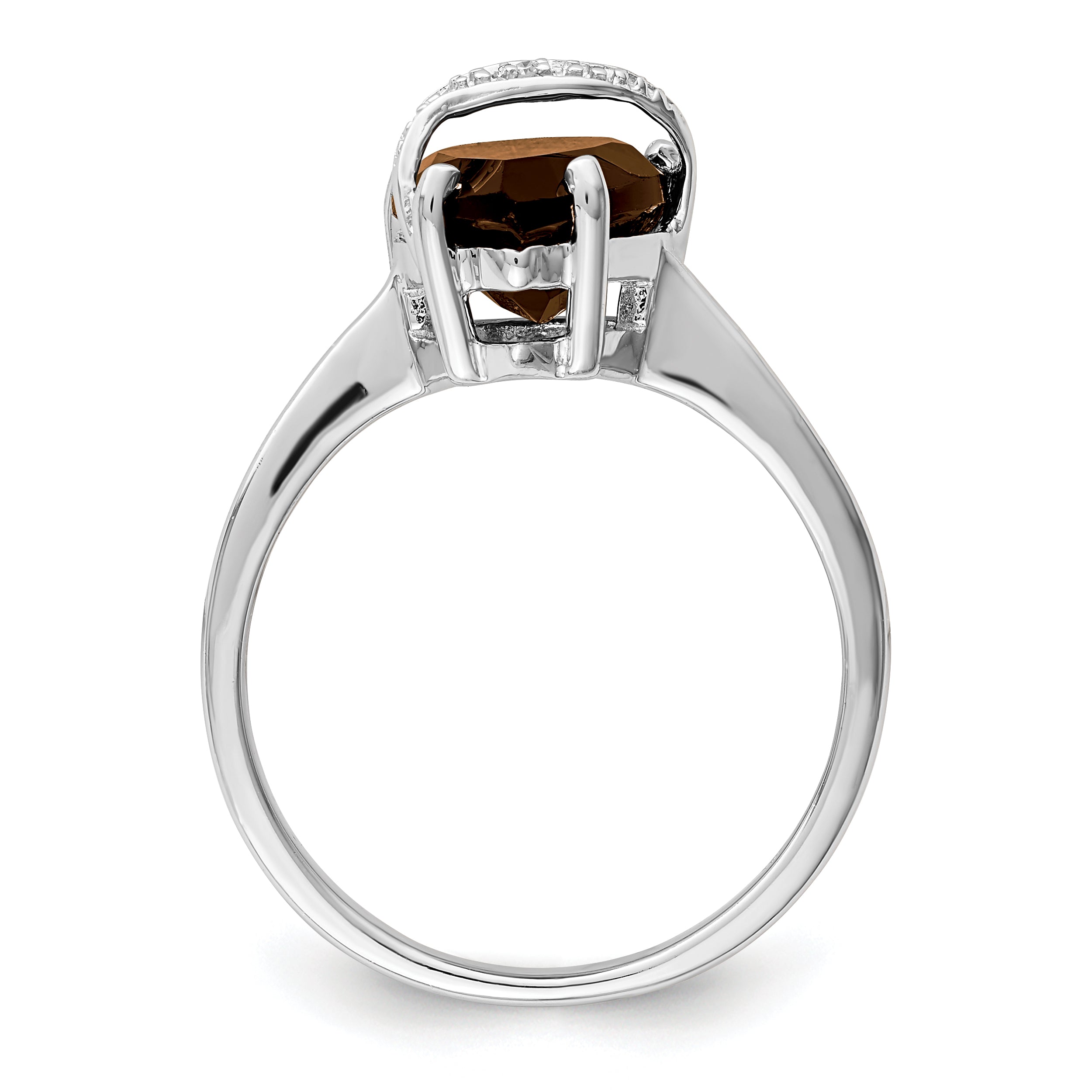 Sterling Silver Rhodium Pear Smoky Quartz & Diamond Ring