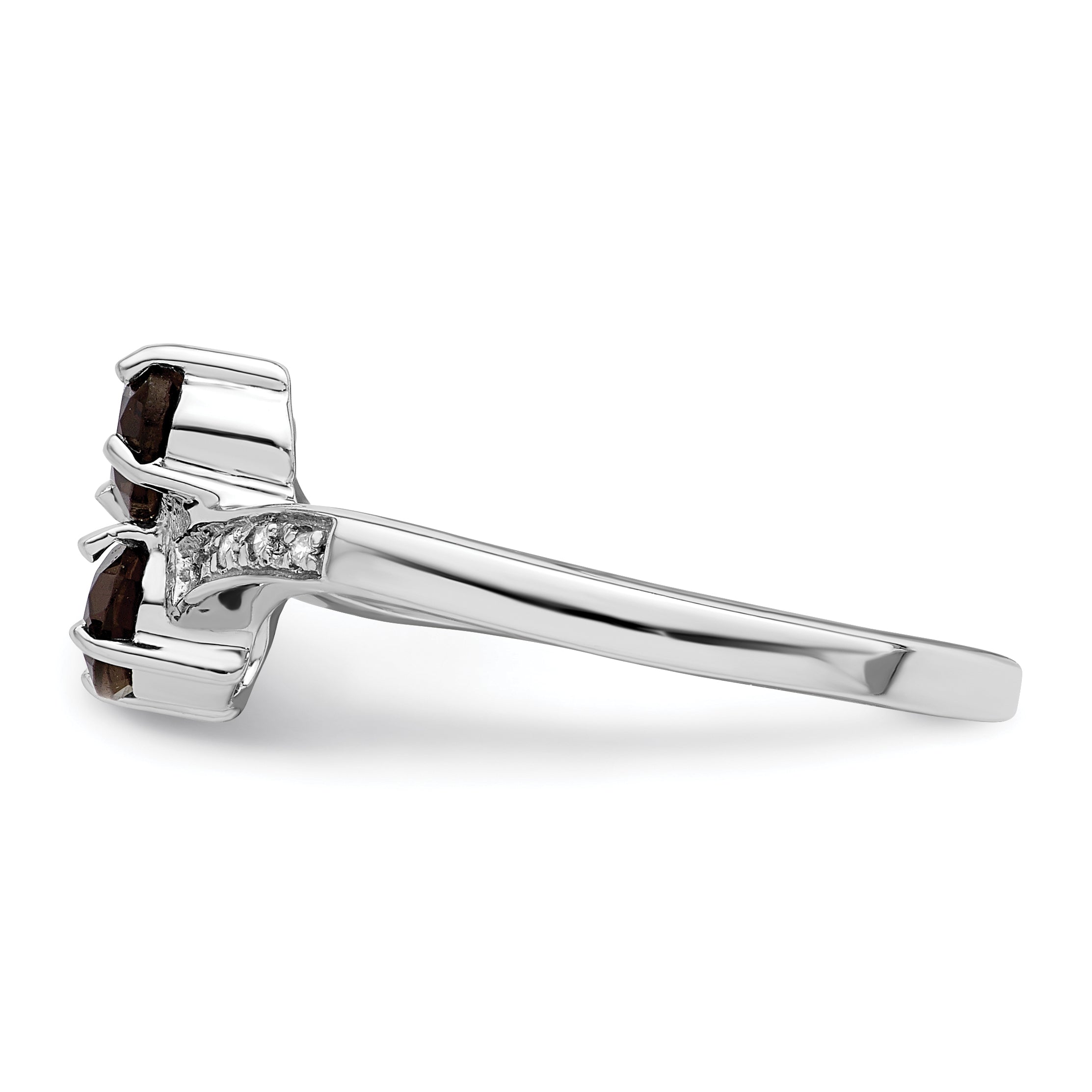 Sterling Silver Rhodium Smoky Quartz & Diamond Ring