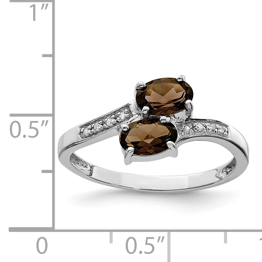 Sterling Silver Rhodium Smoky Quartz & Diamond Ring