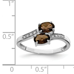 Sterling Silver Rhodium Smoky Quartz & Diamond Ring