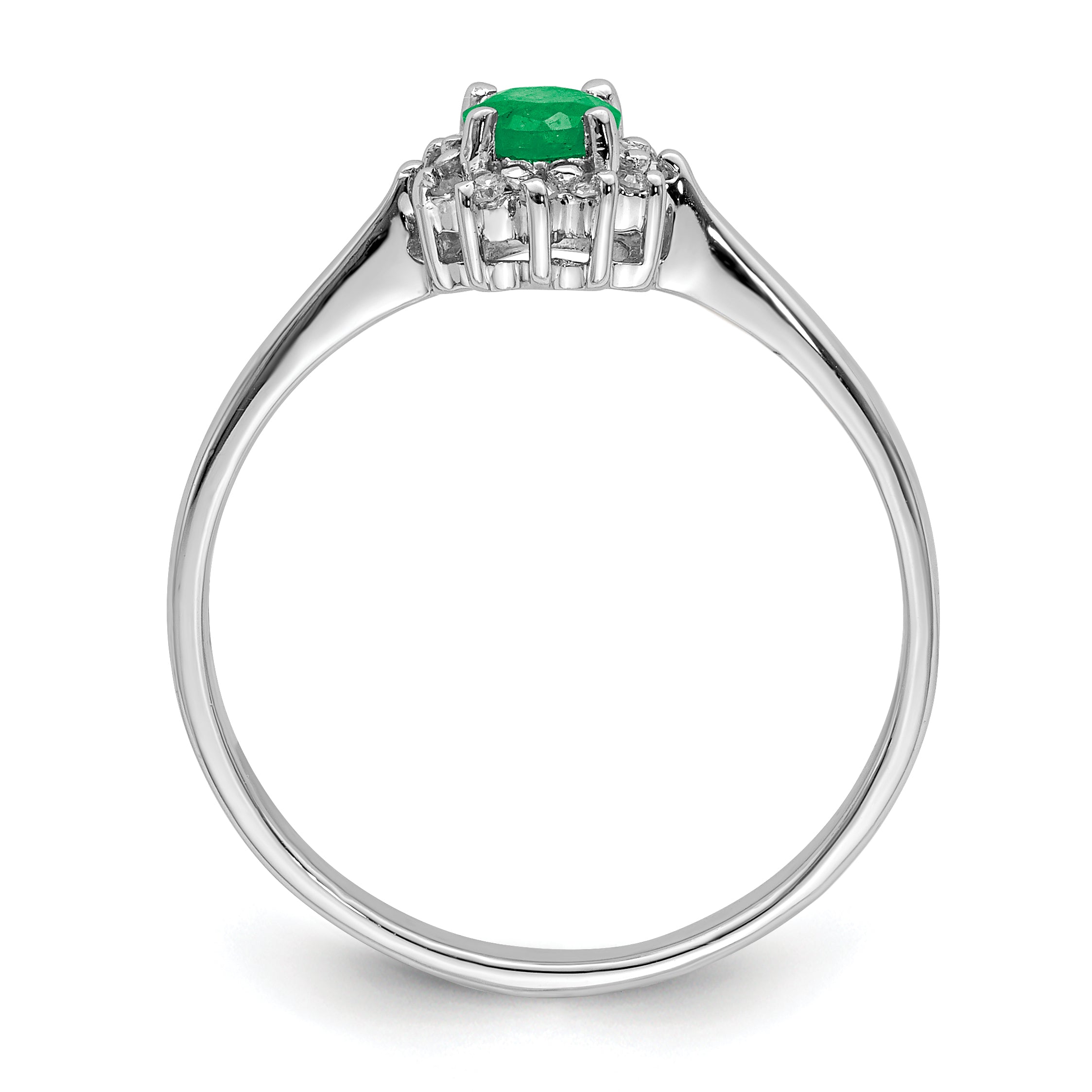 Sterling Silver Rhodium-plated Round Emerald & Diamond Ring