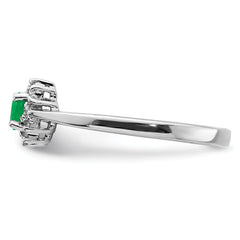 Sterling Silver Rhodium-plated Round Emerald & Diamond Ring