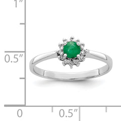 Sterling Silver Rhodium-plated Round Emerald & Diamond Ring