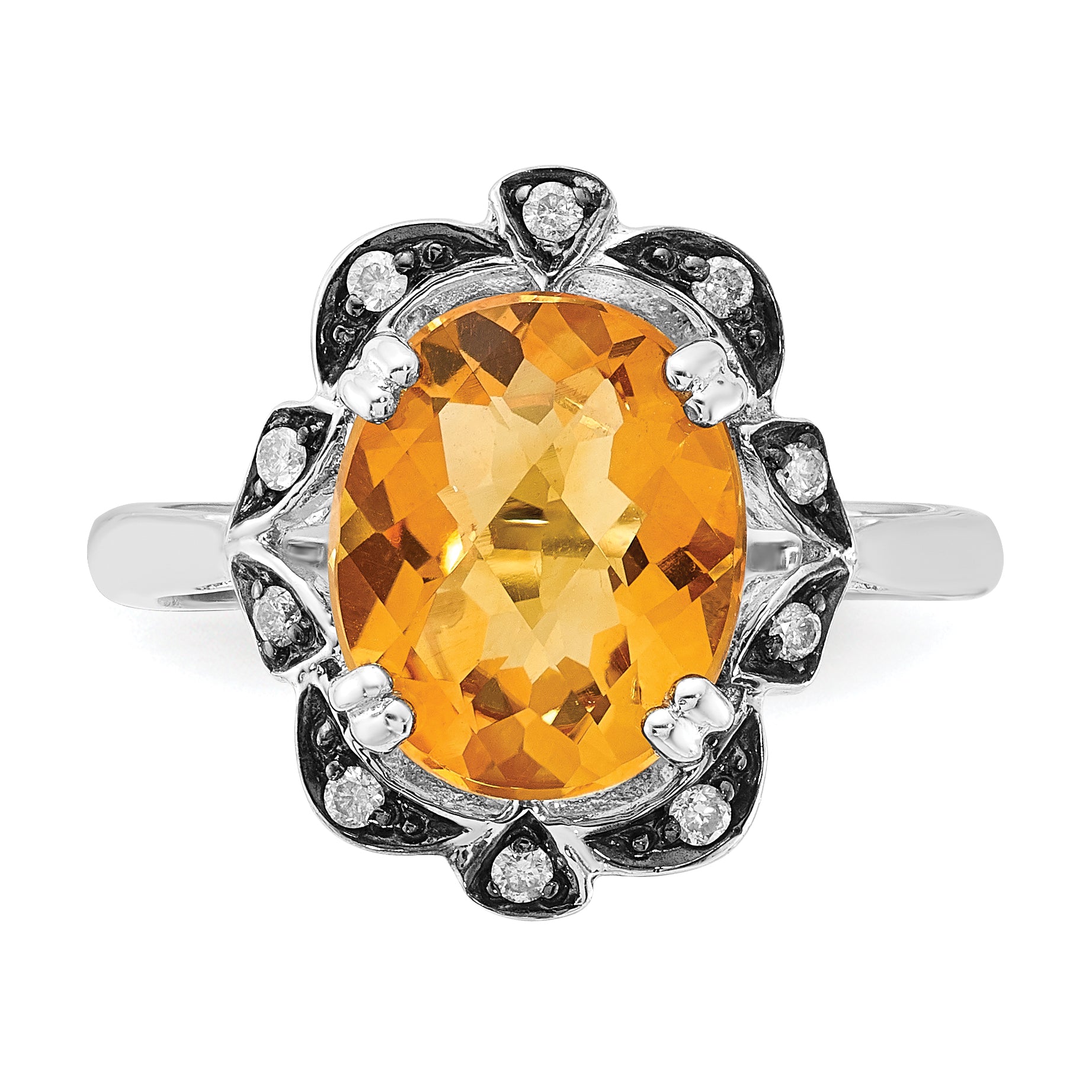 Sterling Silver Citrine & Diamond Oval Ring