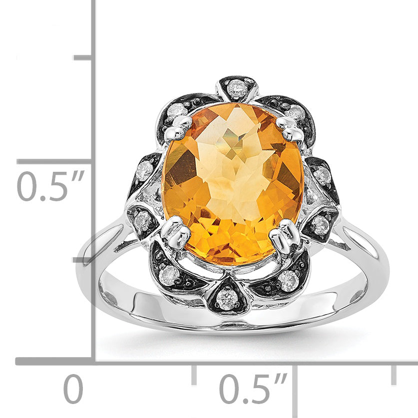 Sterling Silver Citrine & Diamond Oval Ring