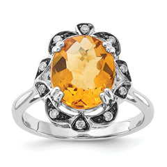 Sterling Silver Citrine & Diamond Oval Ring