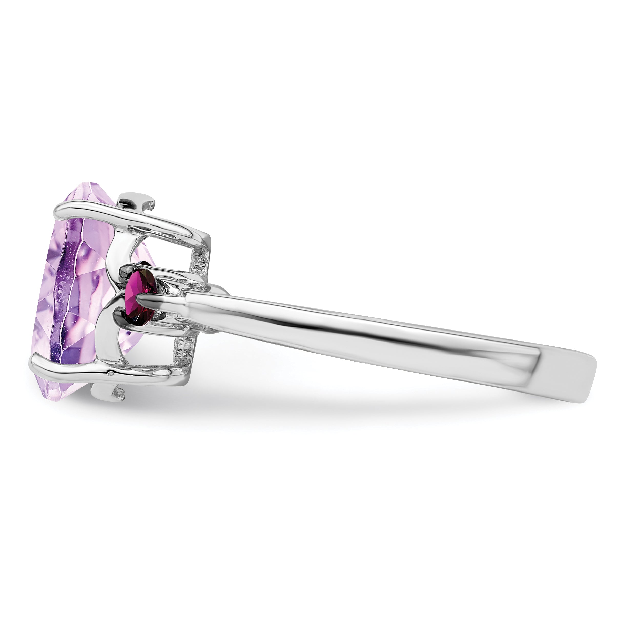 Sterling Silver Rhodium Pink Quartz & Rhodolite Garnet Ring