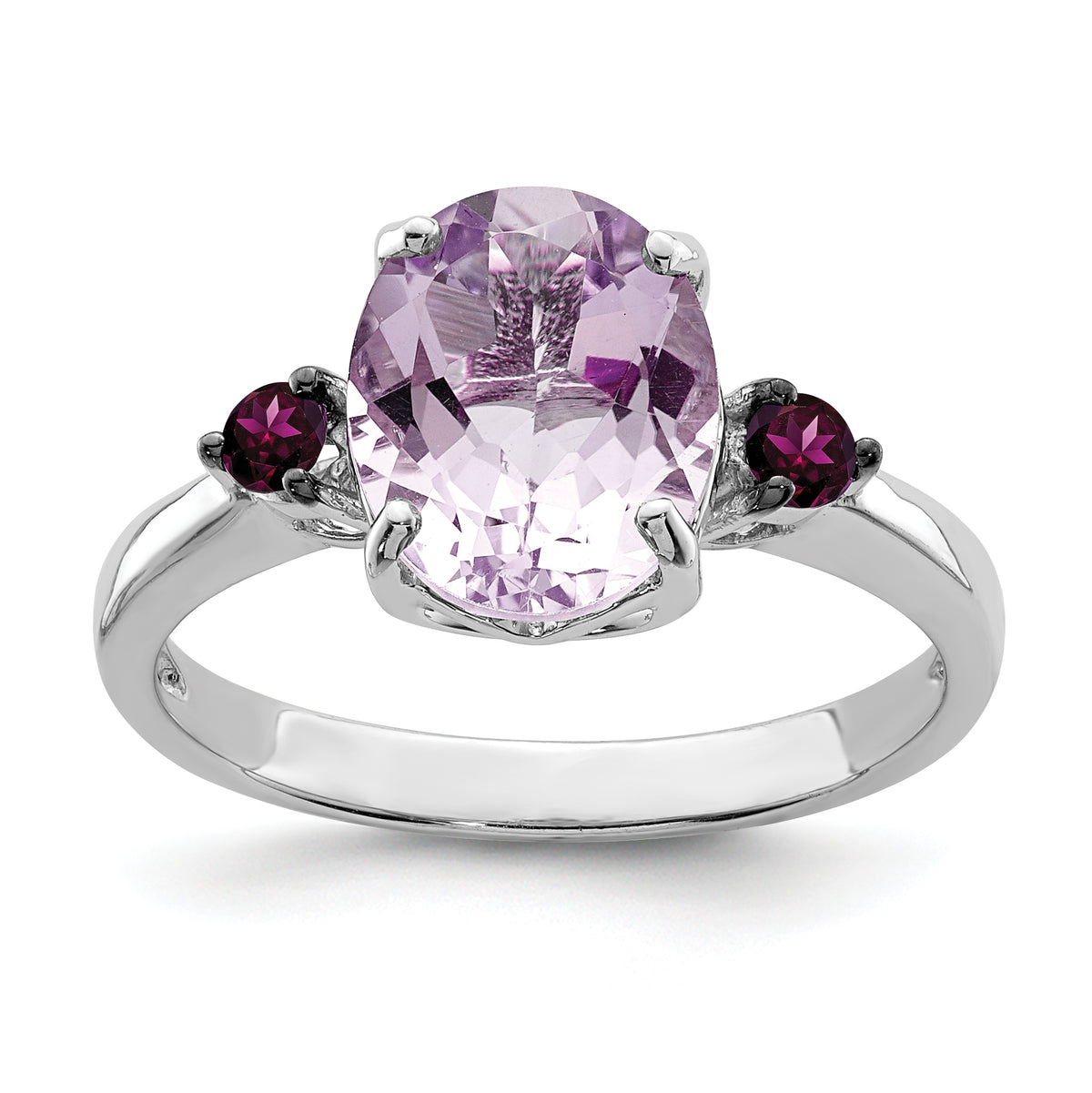 Sterling Silver Rhodium Pink Quartz & Rhodolite Garnet Ring