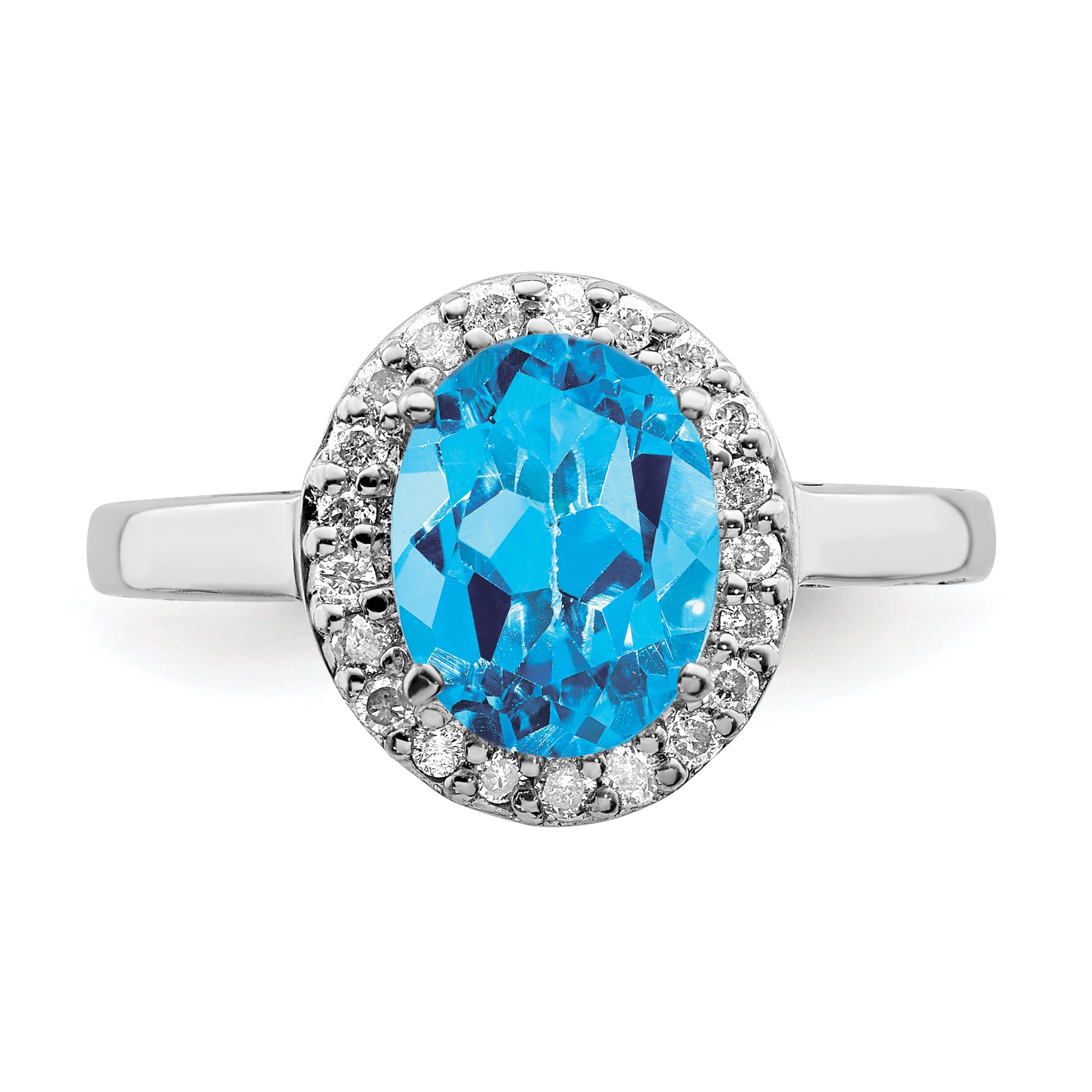 Sterling Silver Rhodium Oval Blue Topaz & Diamond Ring