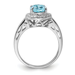 Sterling Silver Rhodium Sky Blue Topaz & Diamond Ring