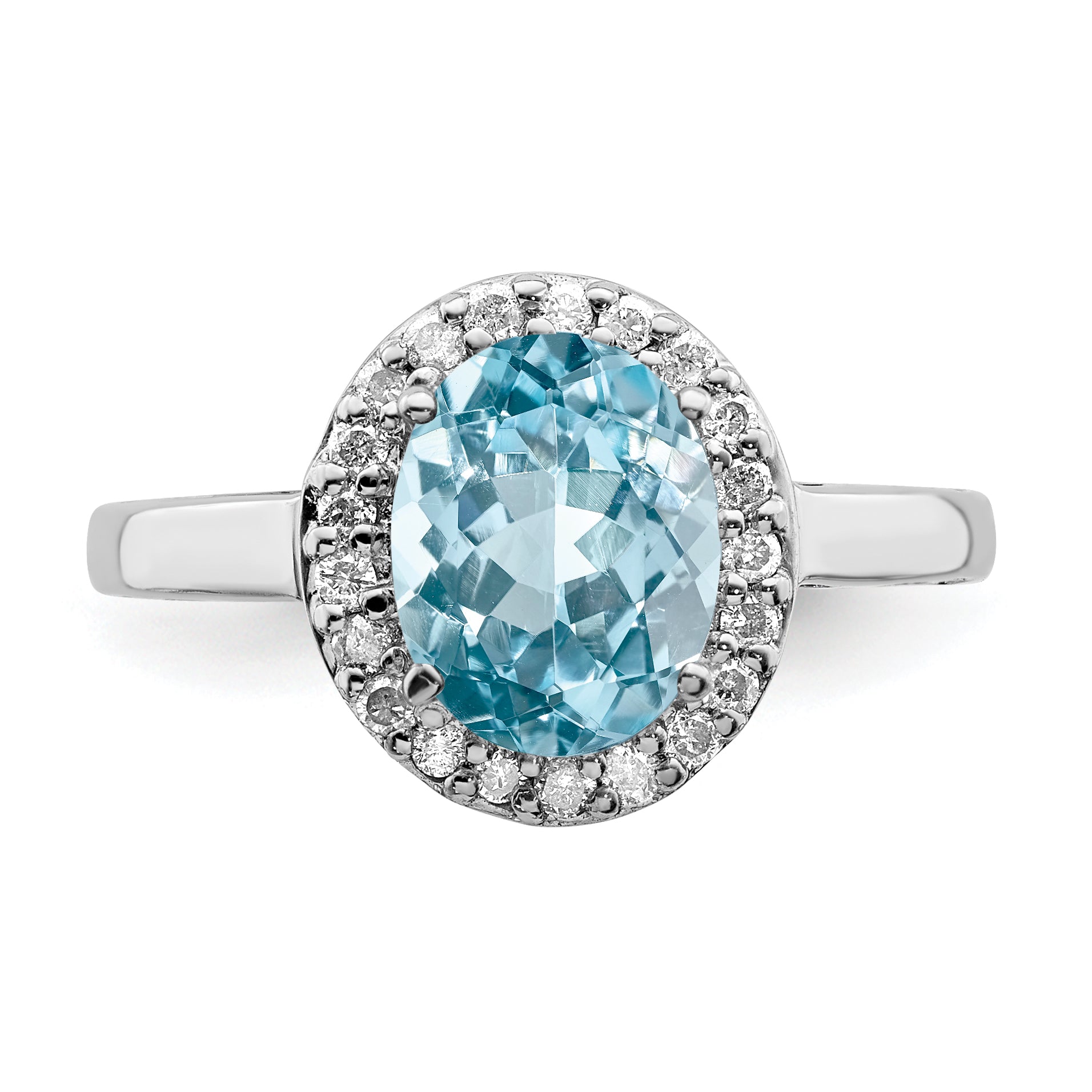 Sterling Silver Rhodium Sky Blue Topaz & Diamond Ring